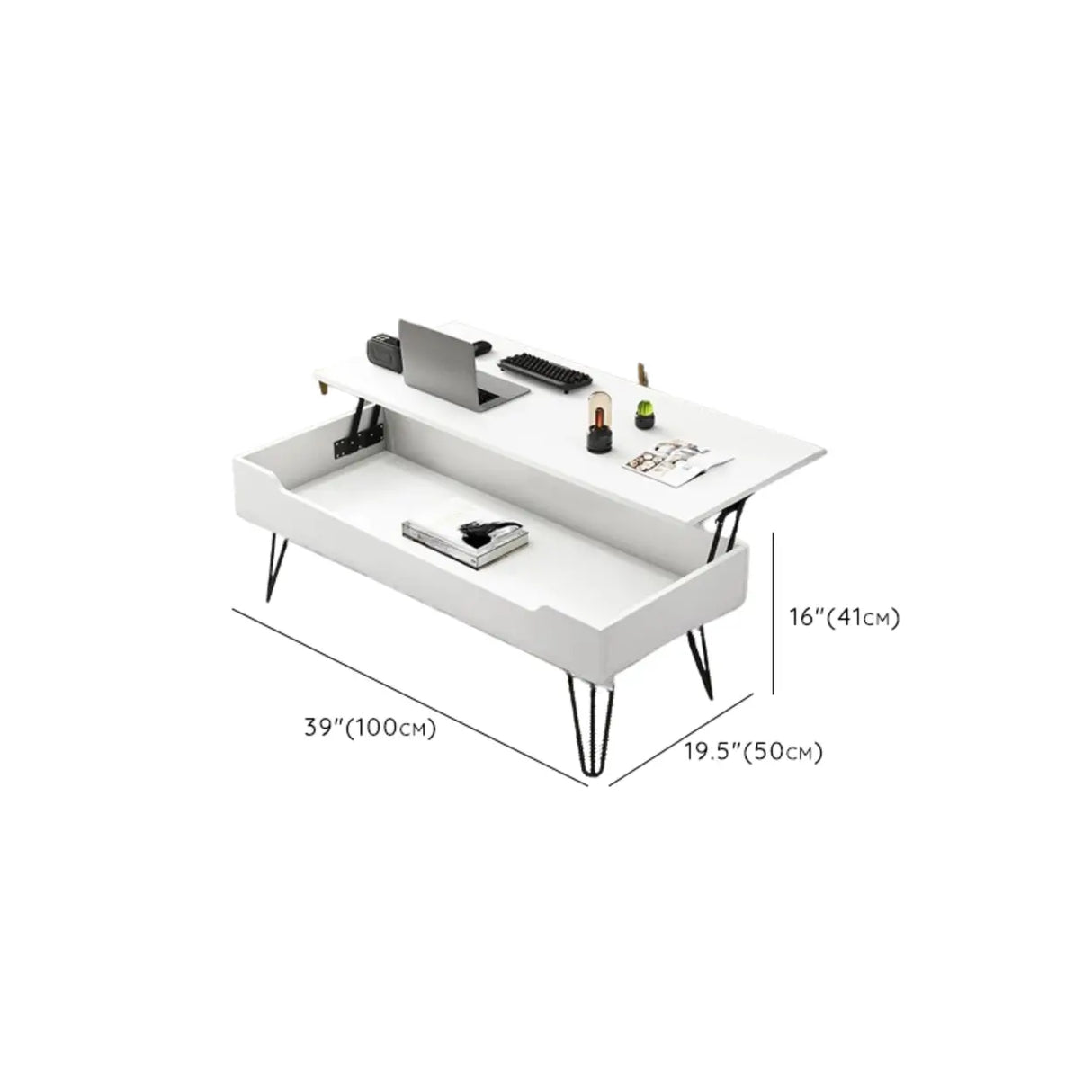 Brown Wood Rectangle Lift Top Coffee Table with Storage Image - 19