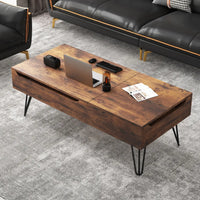 Brown Wood Rectangle Lift Top Coffee Table with Storage