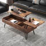 Brown Wood Rectangle Lift Top Coffee Table with Storage Image - 4