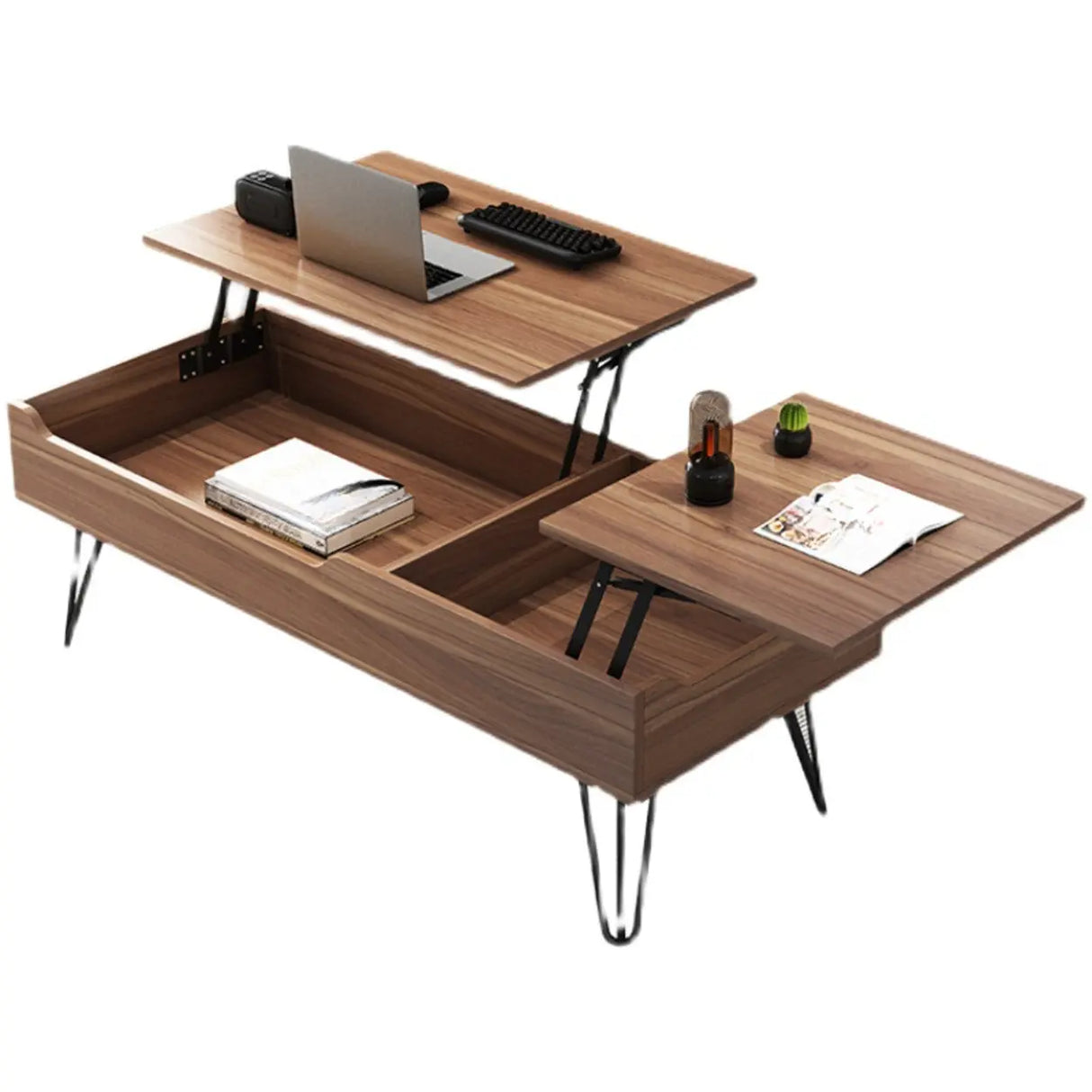 Brown Wood Rectangle Lift Top Coffee Table with Storage Image - 5