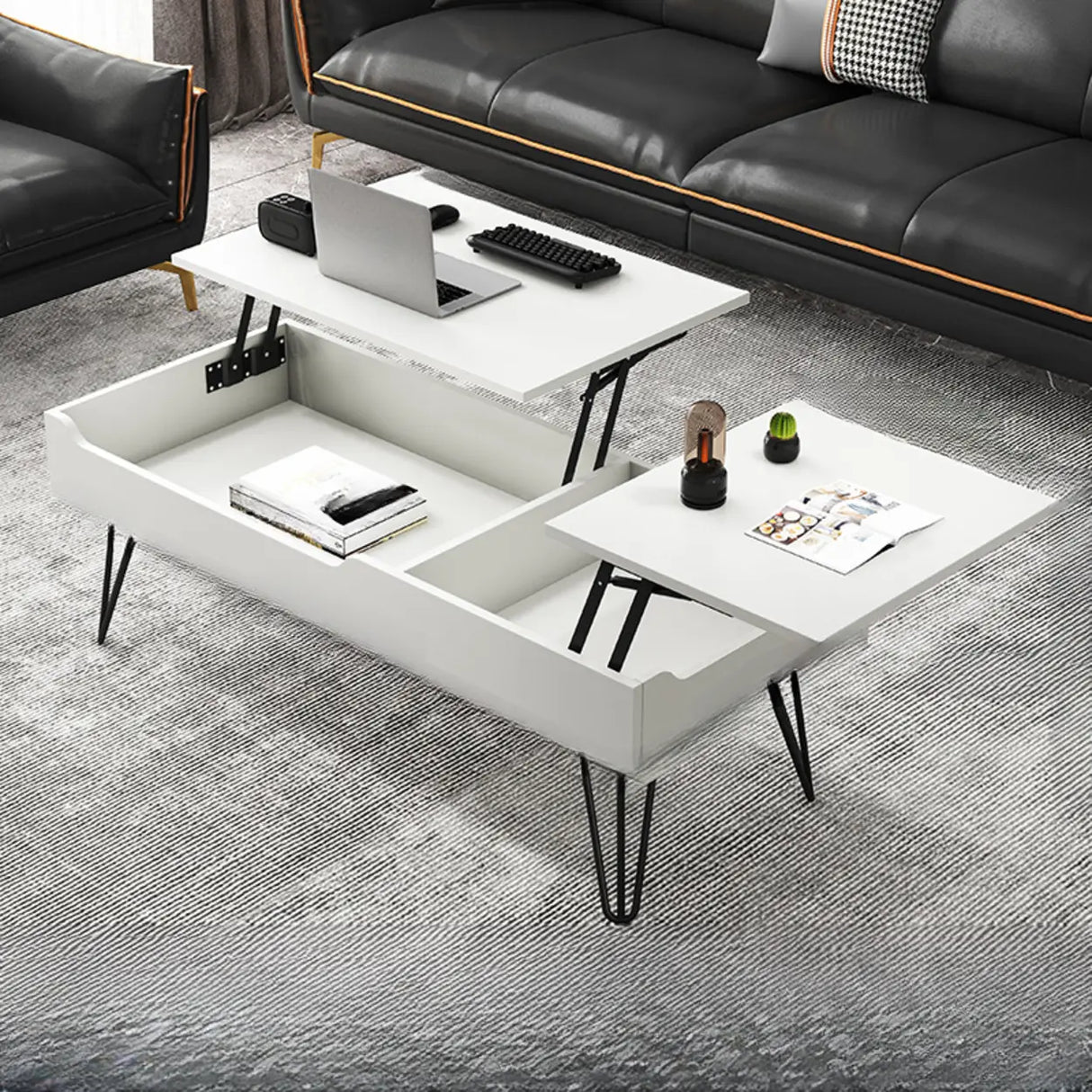 Brown Wood Rectangle Lift Top Coffee Table with Storage Image - 6