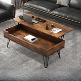 Brown Wood Rectangle Lift Top Coffee Table with Storage Image - 7