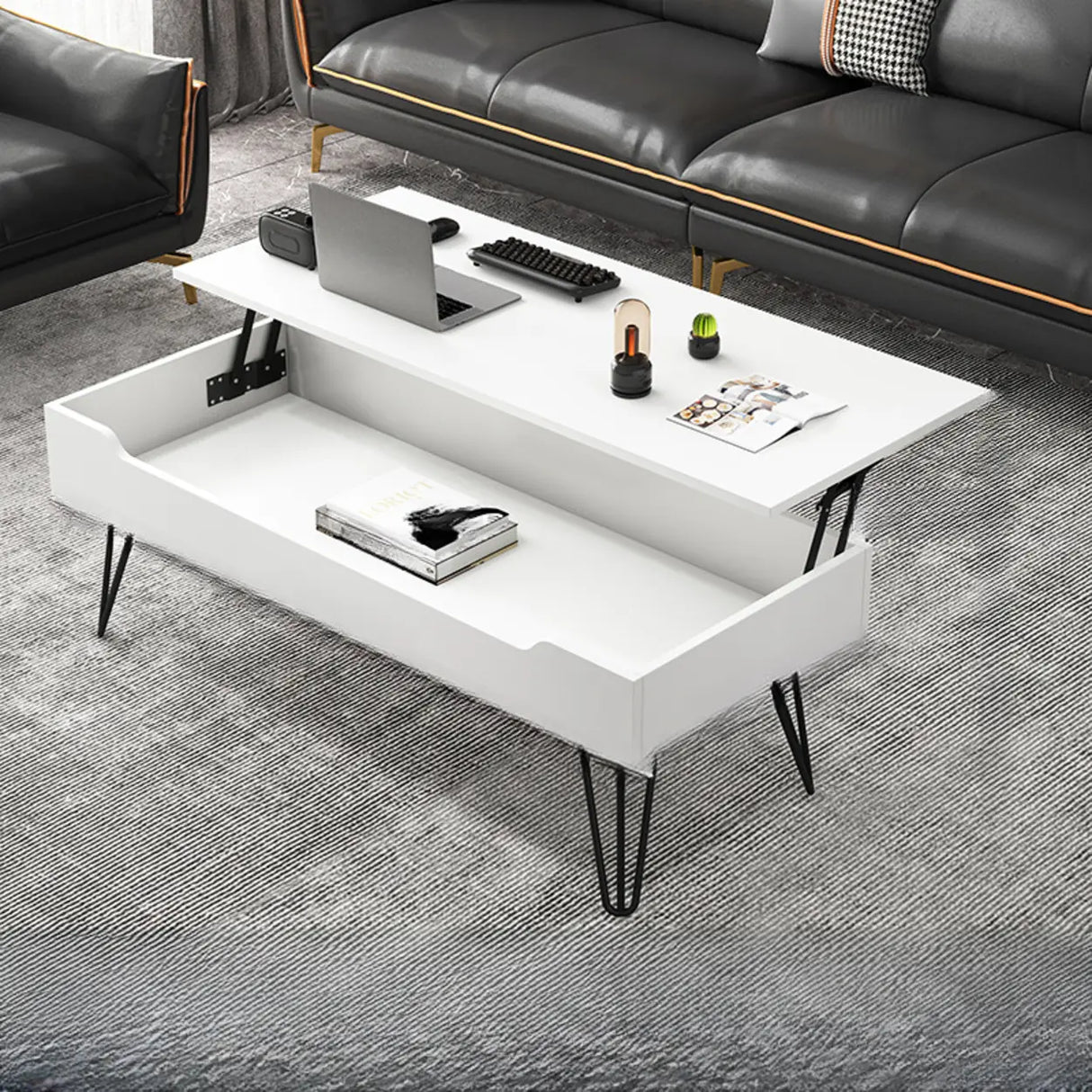 Brown Wood Rectangle Lift Top Coffee Table with Storage Image - 8