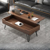 Brown Wood Rectangle Lift Top Coffee Table with Storage Image - 9