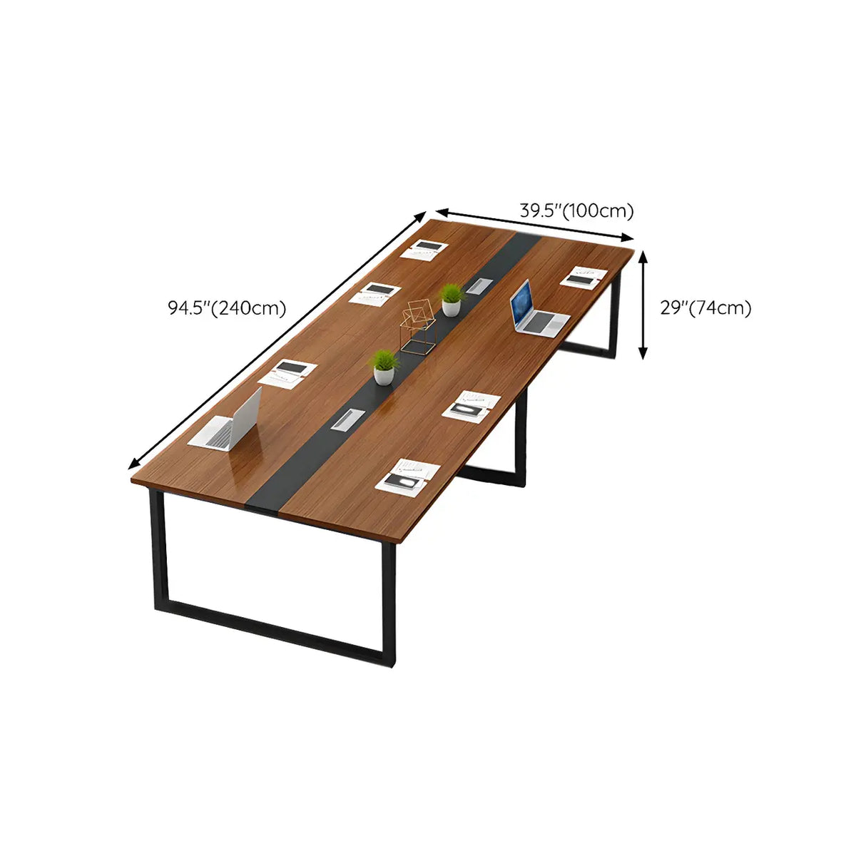 Brown Wood Rectangle Sled Long Meeting Conference Desk Image - 17