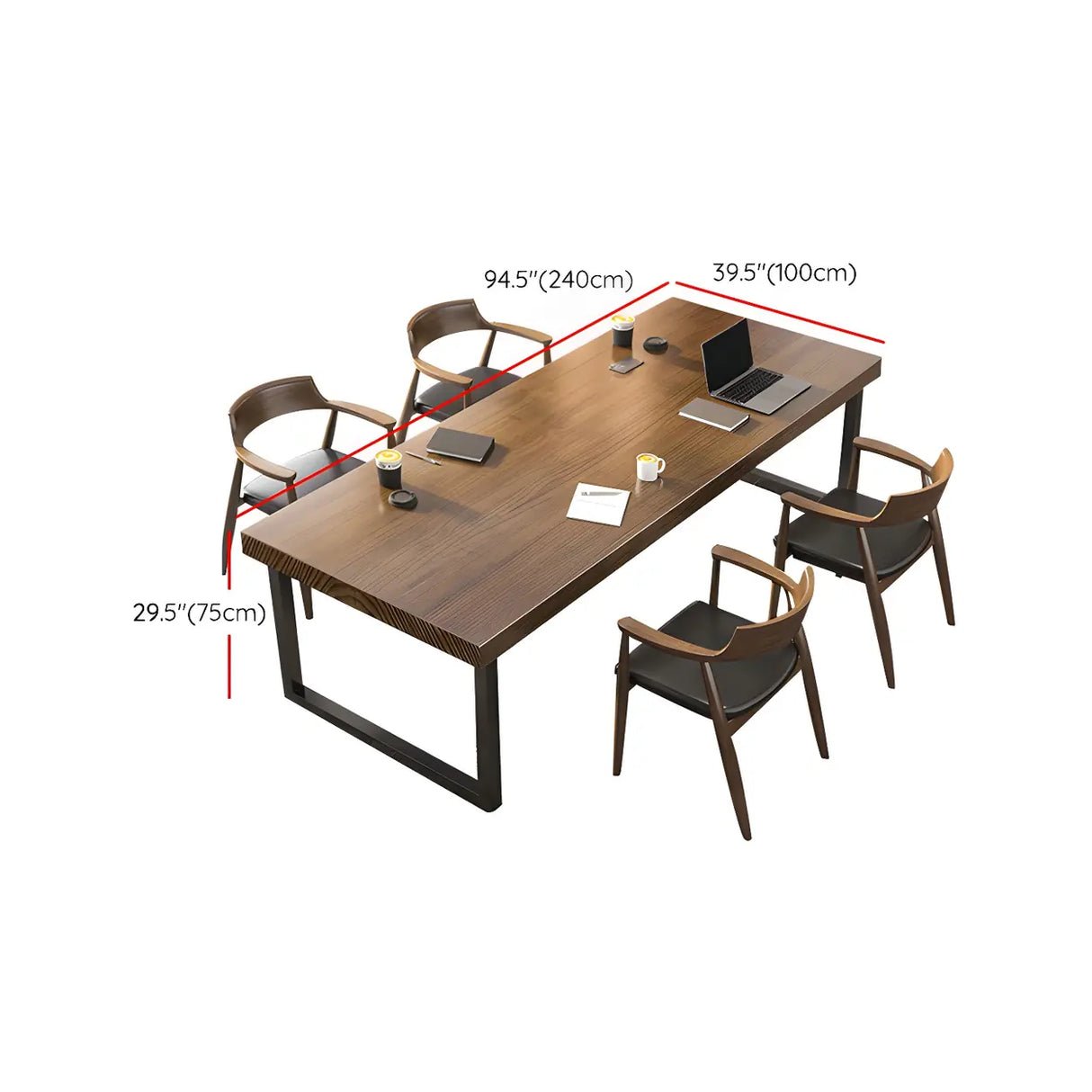 Brown Wood Rectangular Meeting Desk with Sled Base Image - 13