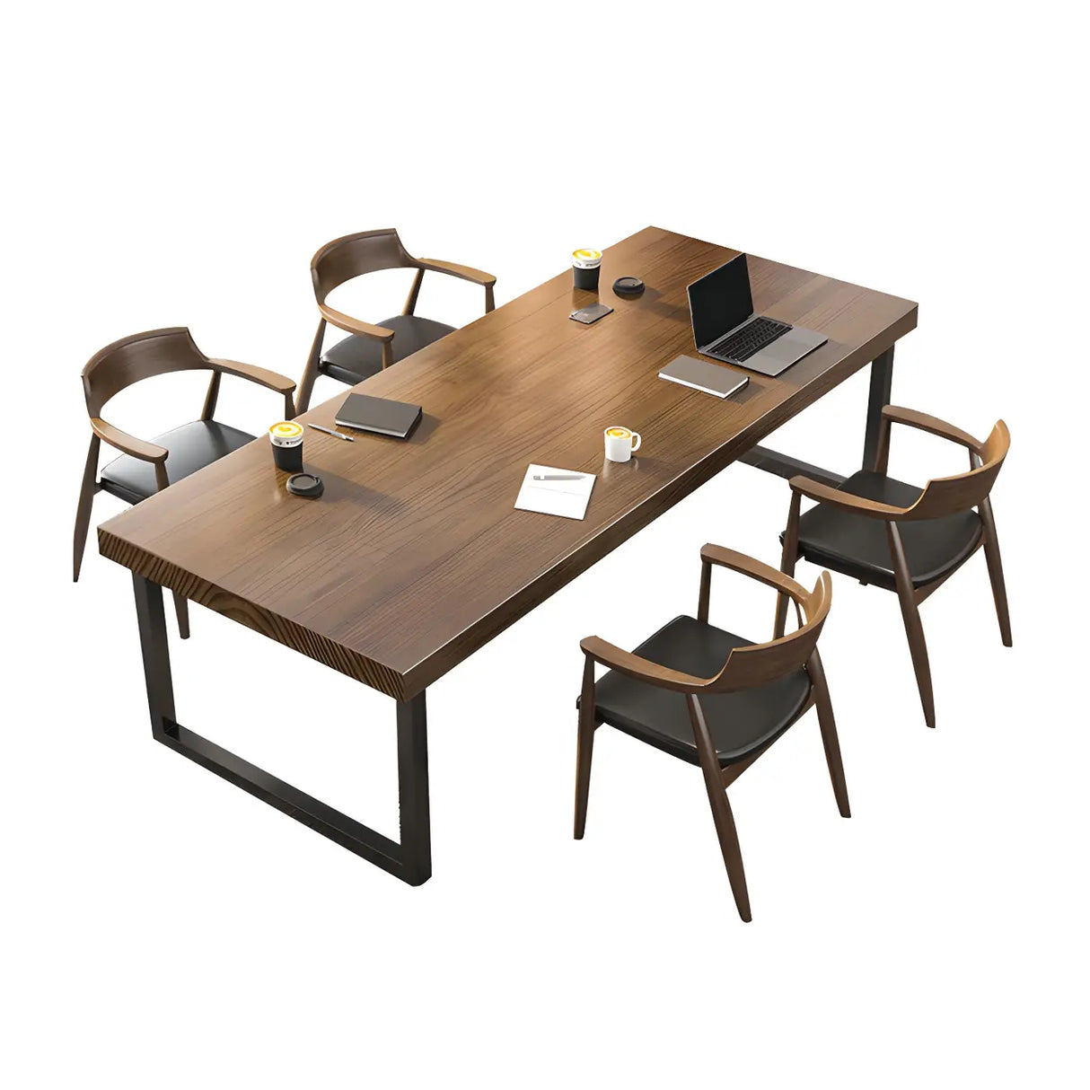 Brown Wood Rectangular Meeting Desk with Sled Base Image - 5
