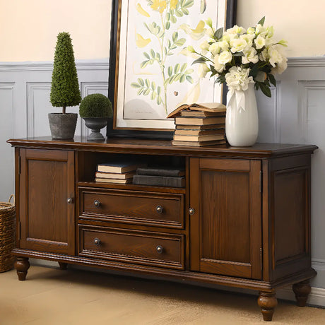 Brown Wood Rectangular Open Storage Cabinet TV Stand Image - 1