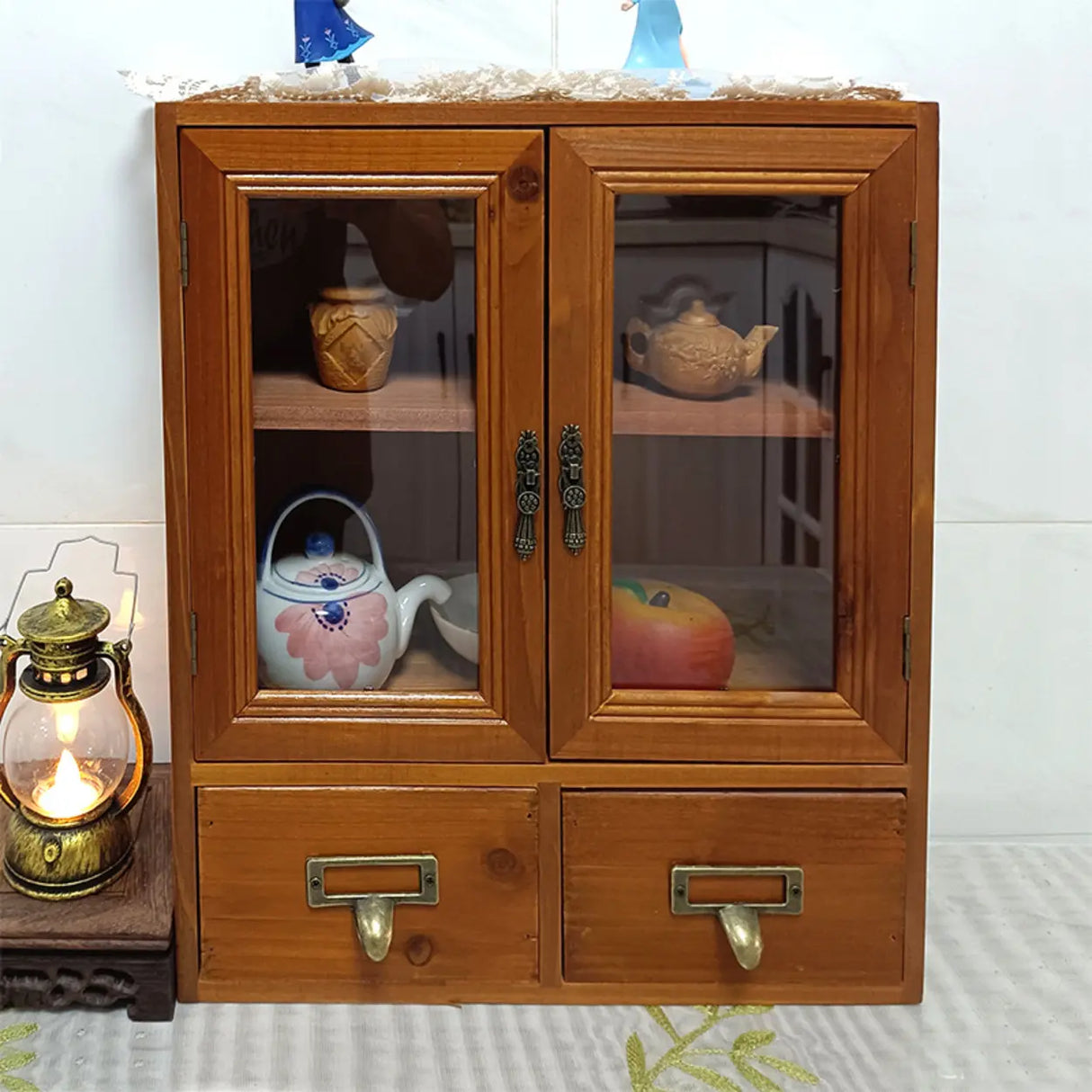 Brown Wood Rectangular Small Display Cabinet Image - 3