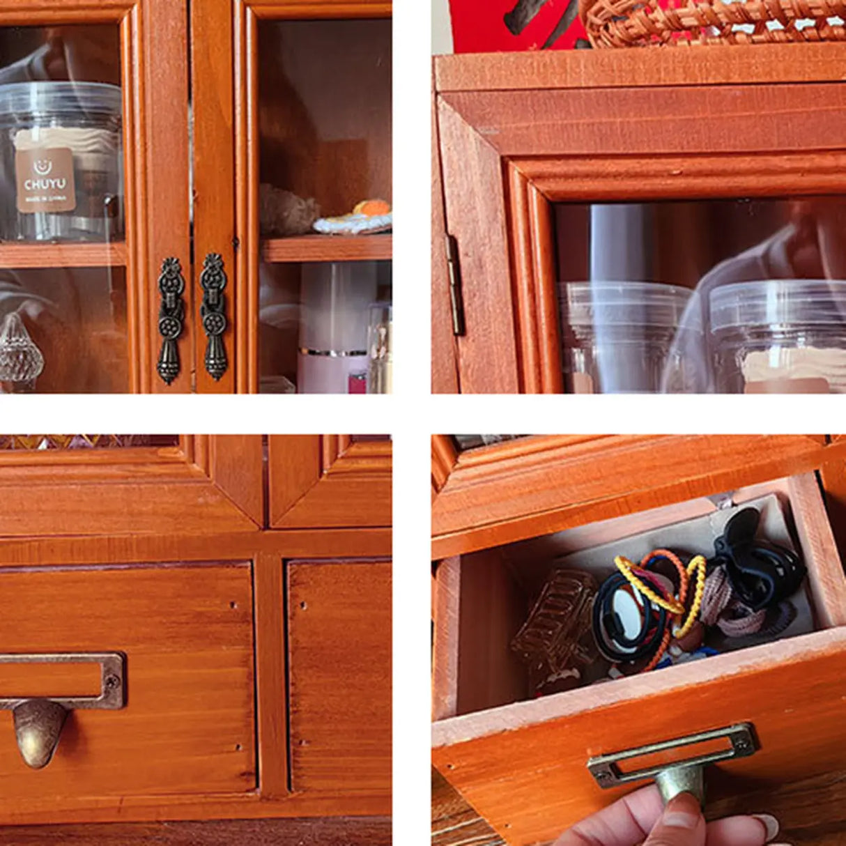 Brown Wood Rectangular Small Display Cabinet Image - 6