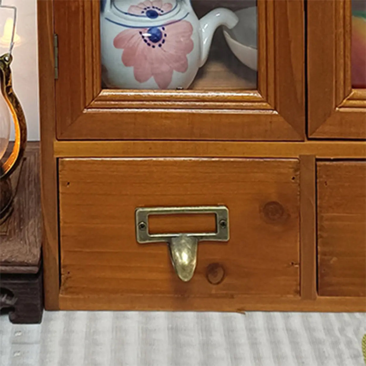 Brown Wood Rectangular Small Display Cabinet Image - 7