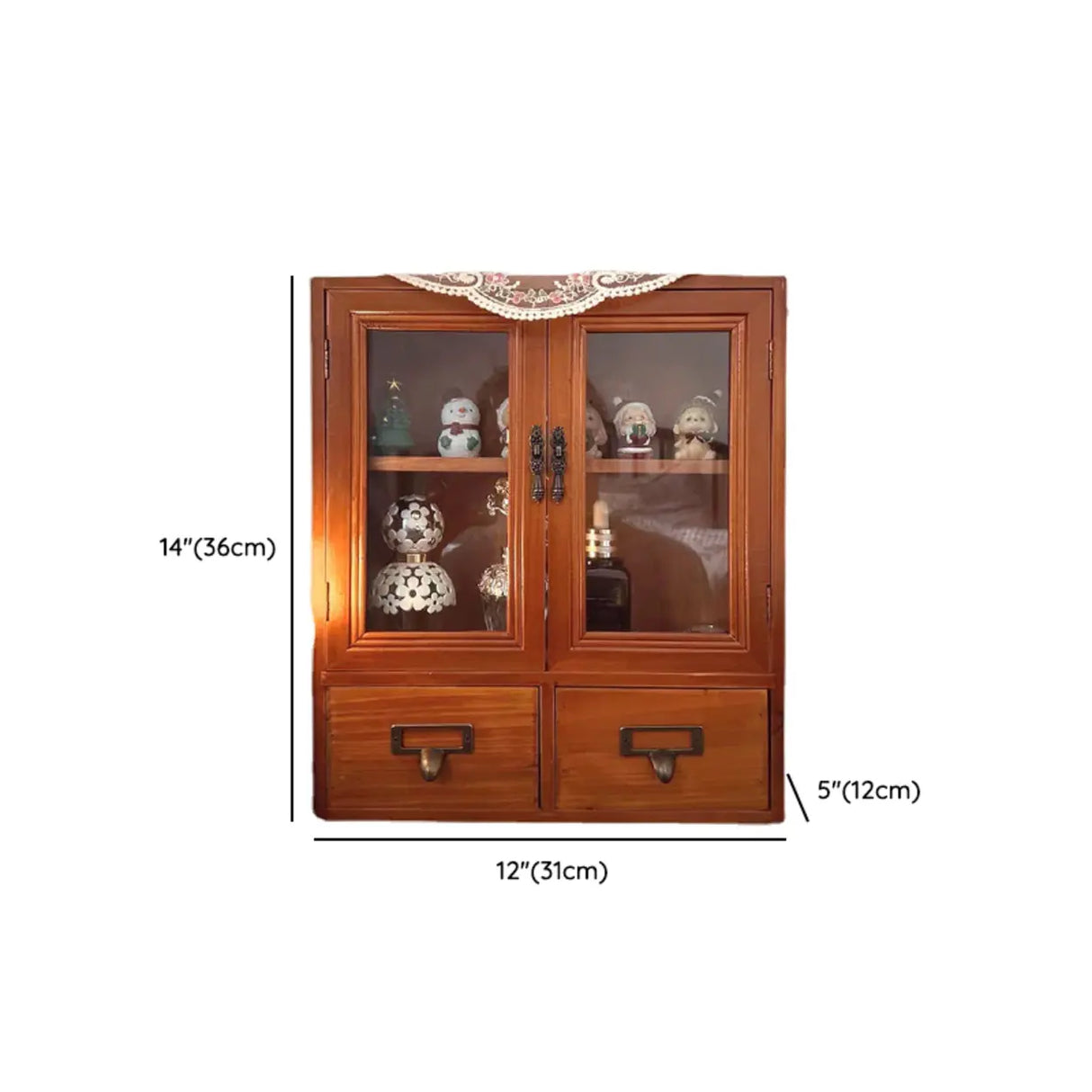 Brown Wood Rectangular Small Display Cabinet 