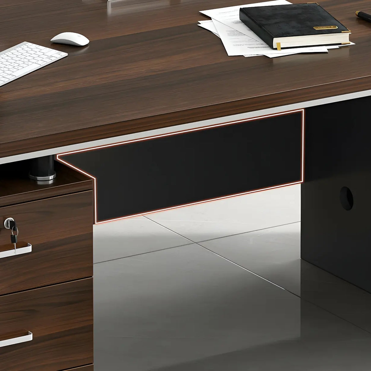 Brown Wood Sled Executive Desk with Cabinet and Drawers Image - 5