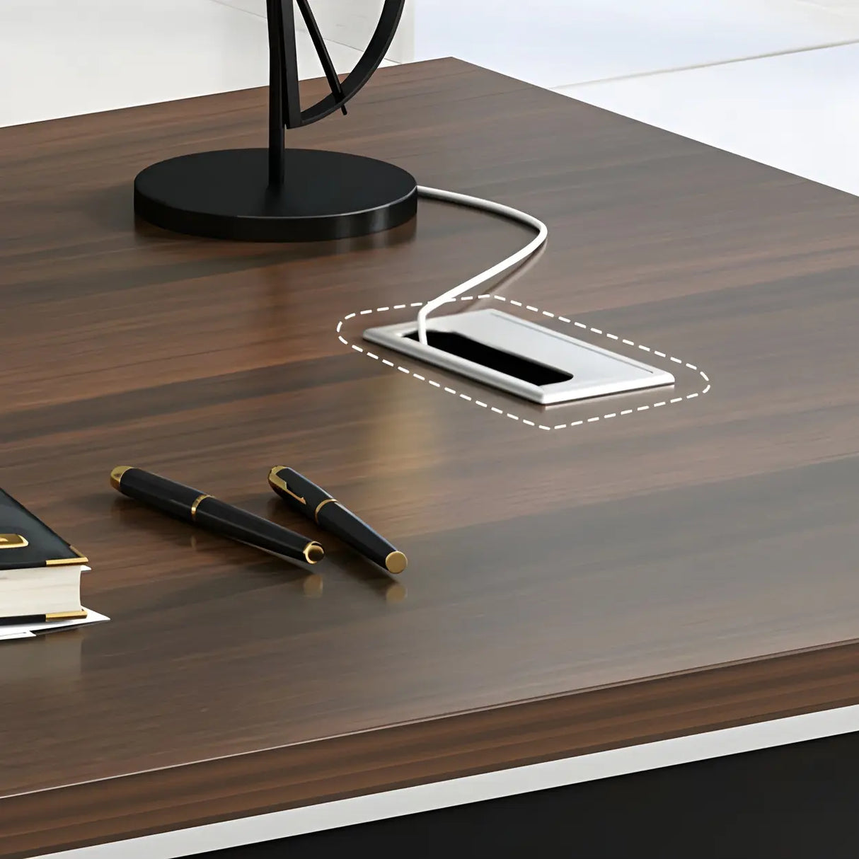 Brown Wood Sled Executive Desk with Cabinet and Drawers Image - 7