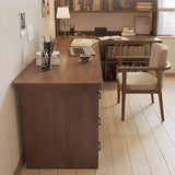 Brown Wood Storage Butcher Block L-Shape Writing Desk Image - 8