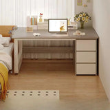 Brown Wood Tableside Storage Drawers Writing Desk Image - 2