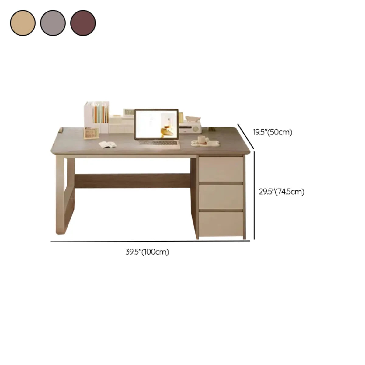 Brown Wood Tableside Storage Drawers Writing Desk 