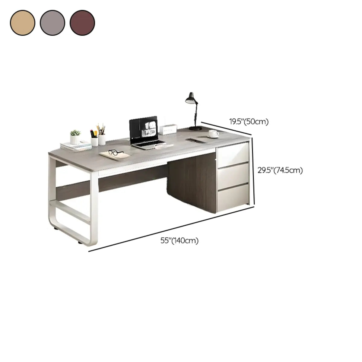 Brown Wood Tableside Storage Drawers Writing Desk Image - 25