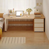 Brown Wood Tableside Storage Drawers Writing Desk Image - 4
