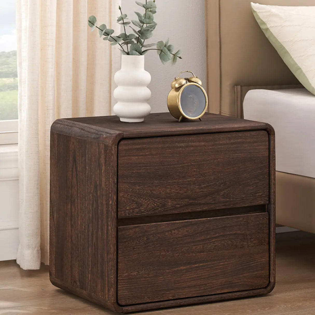 Brown Wood Tip Resistant Kids Nightstand with Drawers Image - 1