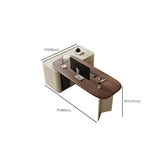 Brown Wood Top White Base L-Shaped Oval Executive Desk Image - 20
