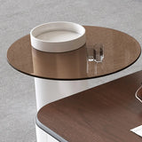 Brown Wood Top White Iron Base Square Nesting Tables Image - 8