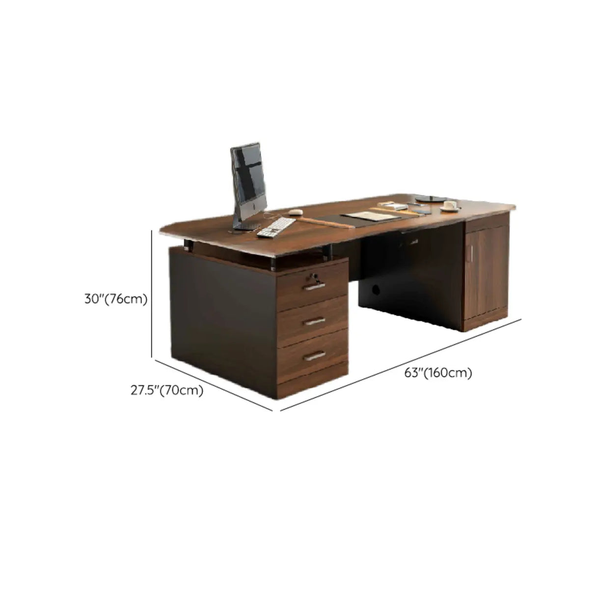 Brown Wooden Computer Desk with Drawers and Cabinets Image - 12