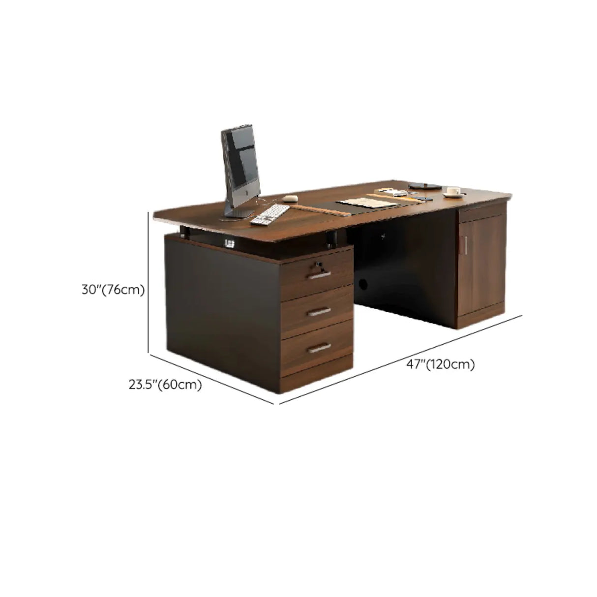 Brown Wooden Computer Desk with Drawers and Cabinets Image - 13
