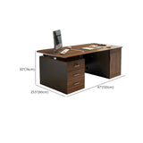 Brown Wooden Computer Desk with Drawers and Cabinets Image - 13