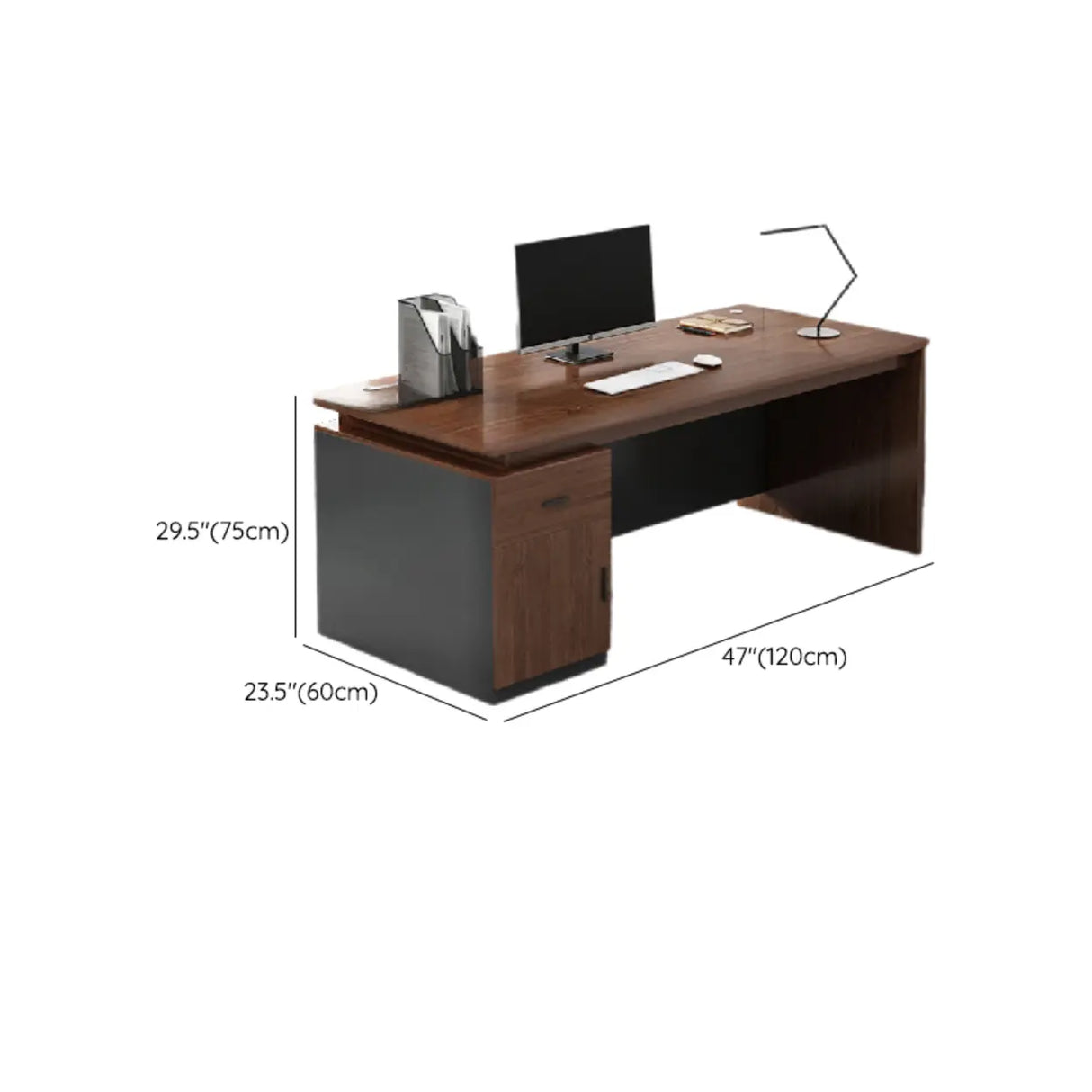 Brown Wooden Computer Desk with Drawers and Cabinets Image - 15
