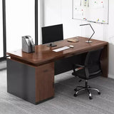 Brown Wooden Computer Desk with Drawers and Cabinets Image - 4