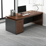 Brown Wooden Computer Desk with Drawers and Cabinets Image - 8