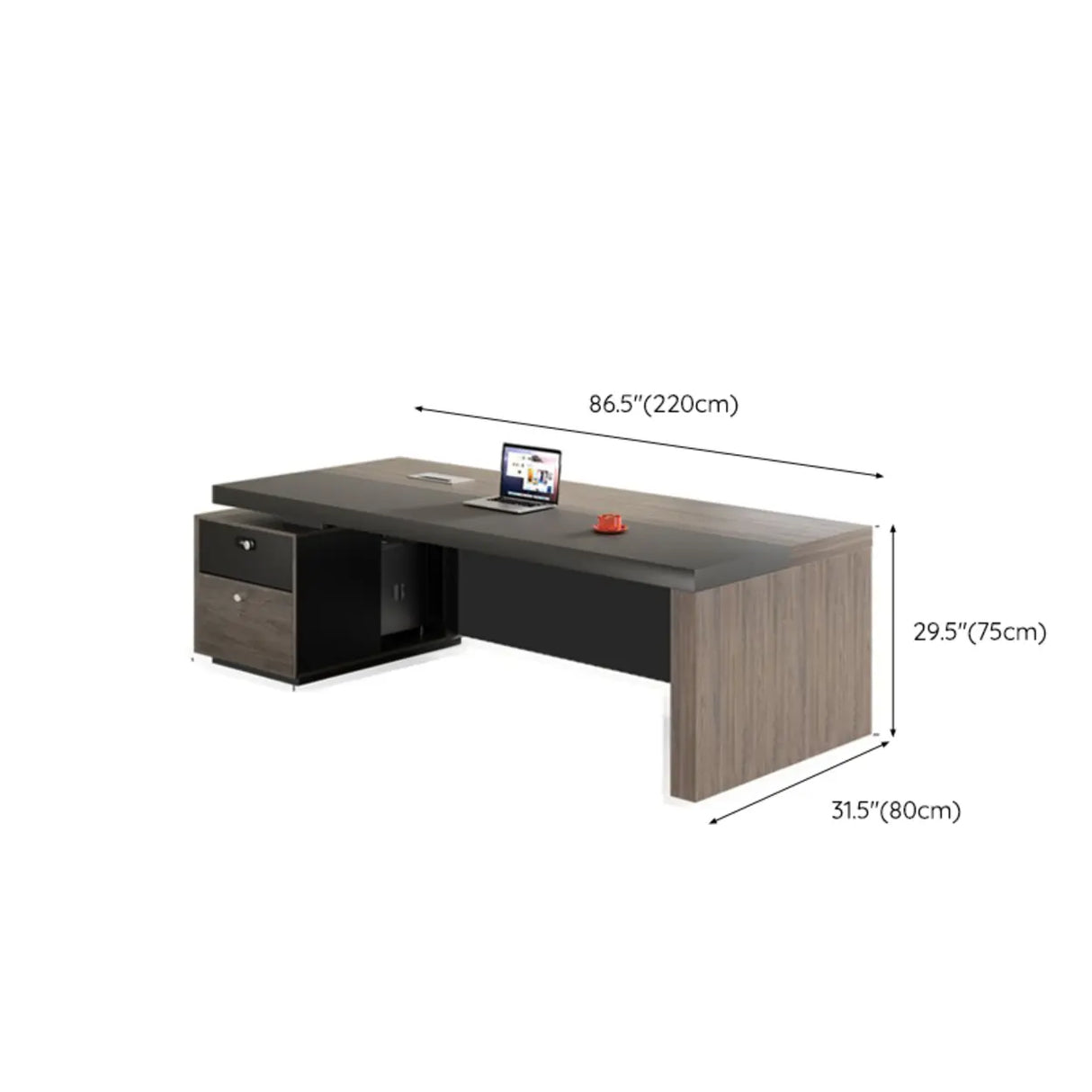 Brown Wooden Computer Desk with Drawers and Shelves Image - 12