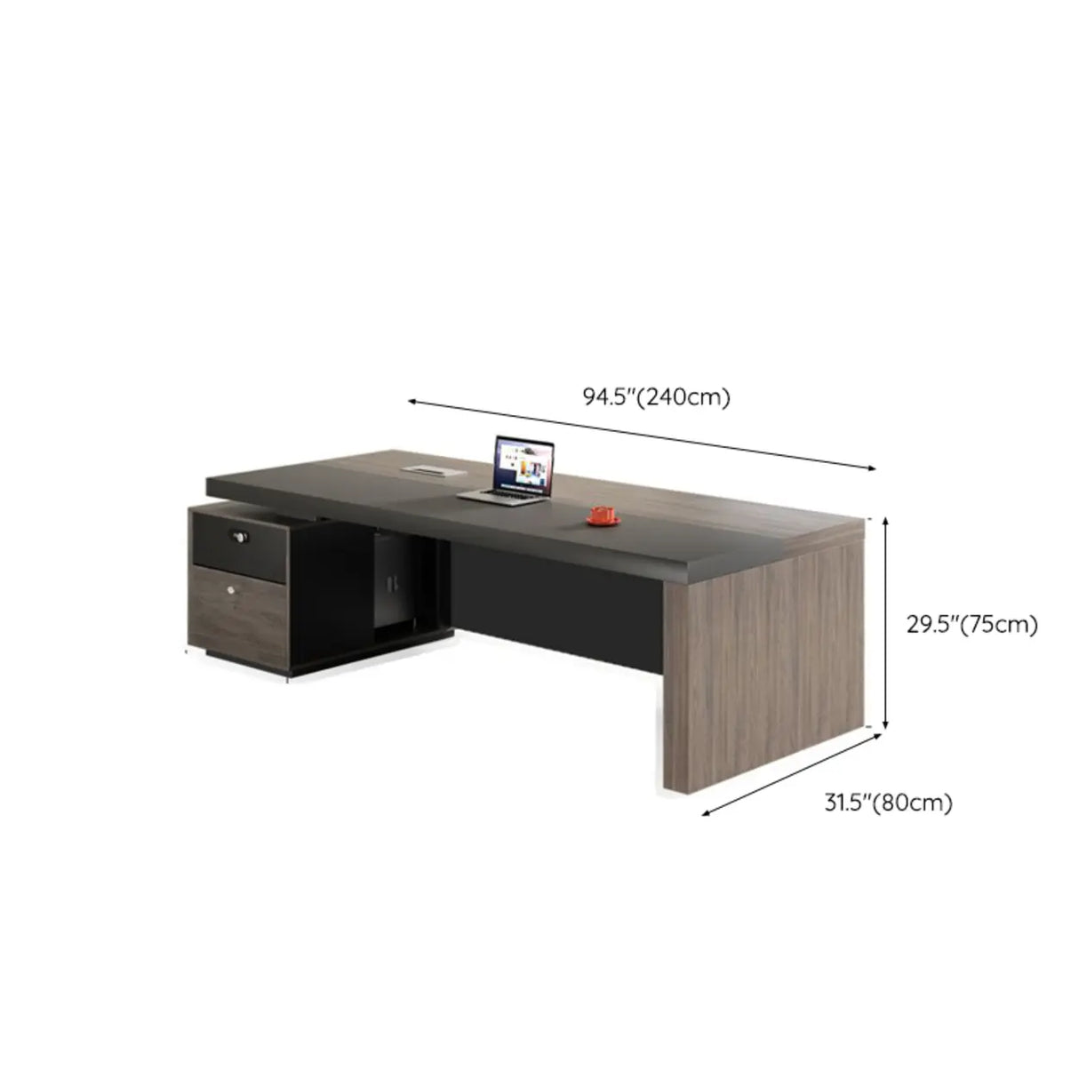 Brown Wooden Computer Desk with Drawers and Shelves Image - 13