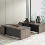 Brown Wooden Computer Desk with Drawers and Shelves Image - 4