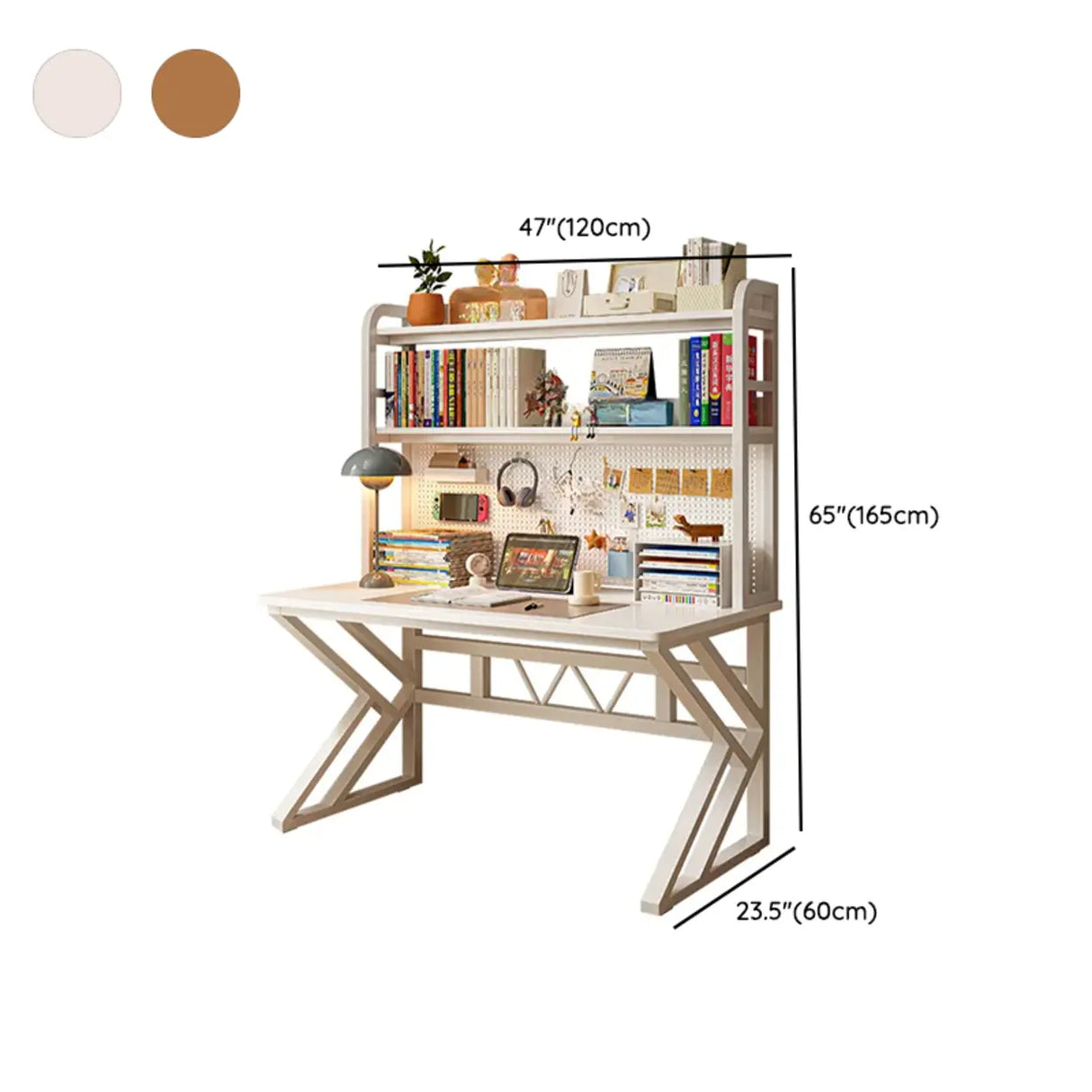 Brown Wooden Computer Desk with Shelves and Hunch Image - 11