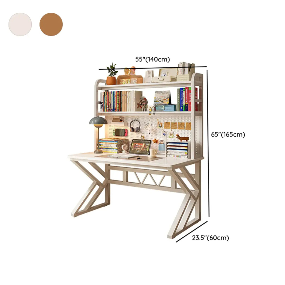 Brown Wooden Computer Desk with Shelves and Hunch Image - 12