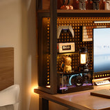 Brown Wooden Computer Desk with Shelves and Hunch Image - 3