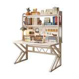 Brown Wooden Computer Desk with Shelves and Hunch Image - 6