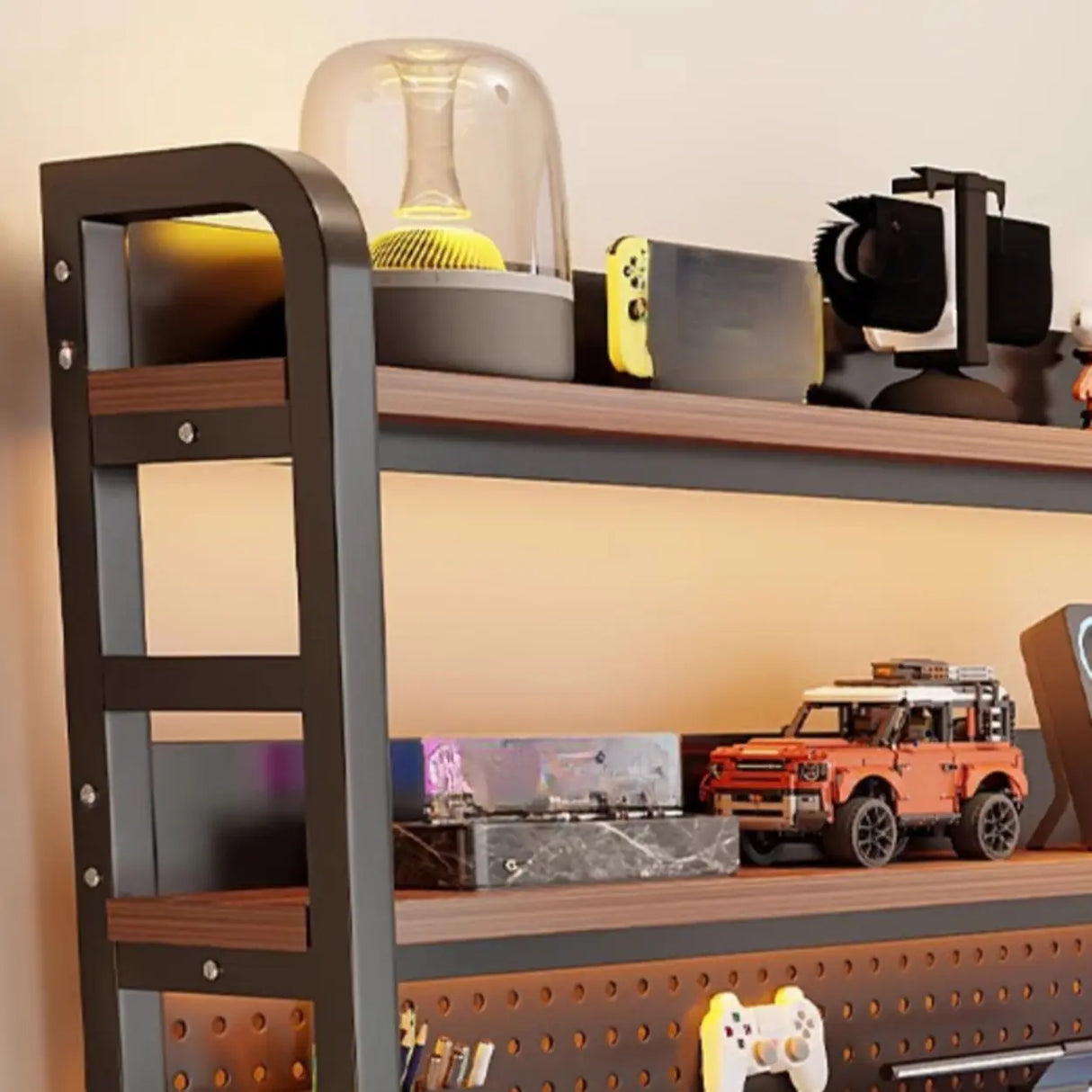 Brown Wooden Computer Desk with Storage Image - 13