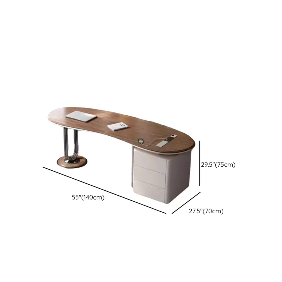 Brown Wooden Curved Reception Desk with Drawers Image - 10