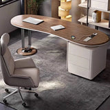 Brown Wooden Curved Reception Desk with Drawers Image - 2
