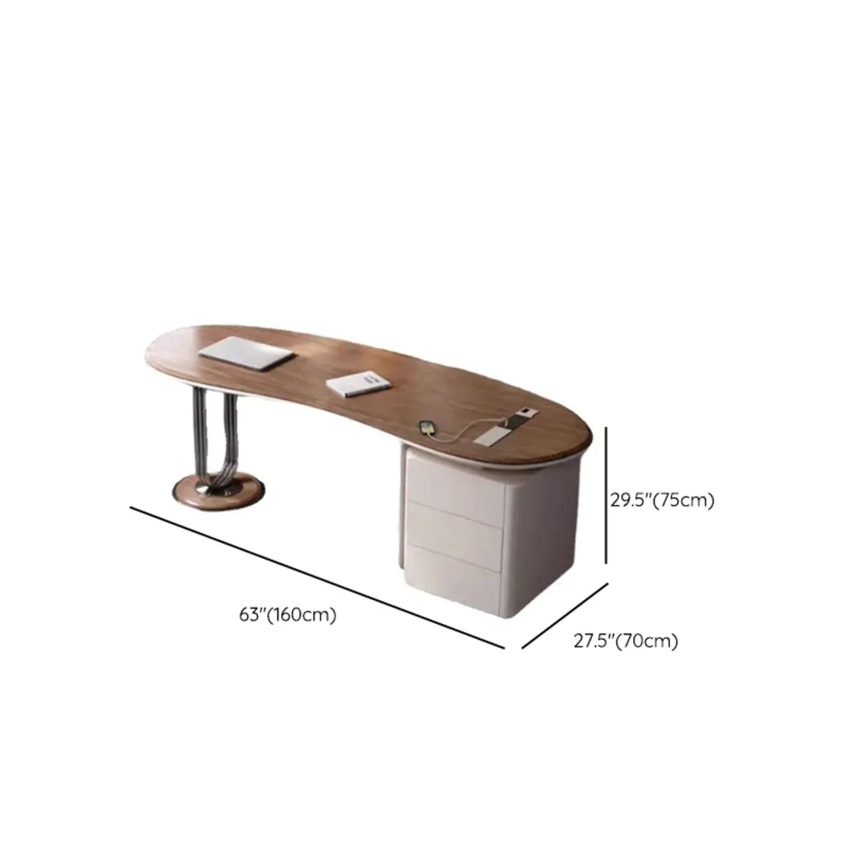 Brown Wooden Curved Reception Desk with Drawers 