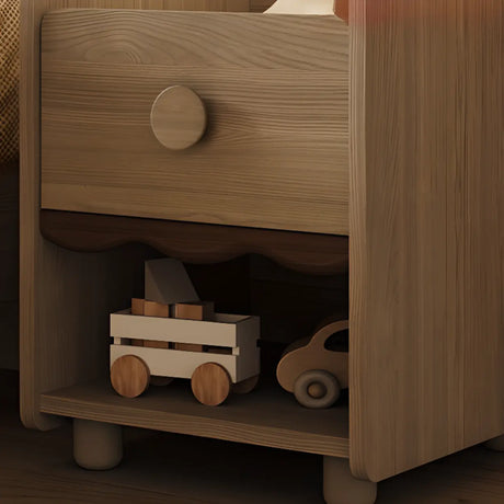 Brown Wooden Drawer Short Kids Nightstand with Legs Image - 1