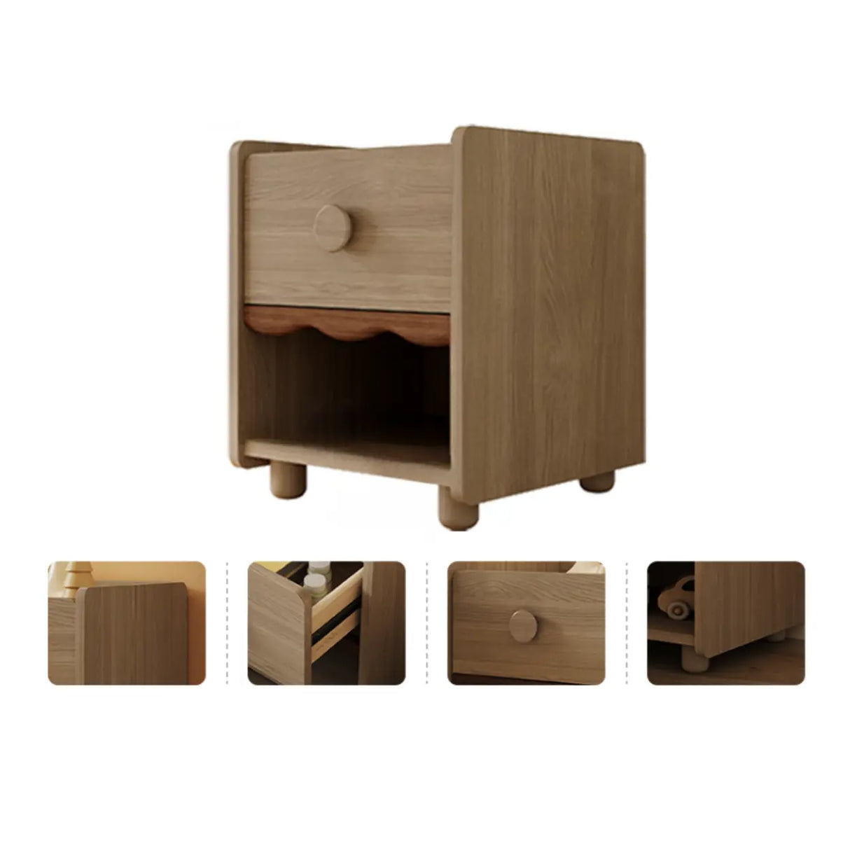 Brown Wooden Drawer Short Kids Nightstand with Legs Image - 2