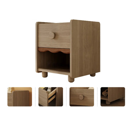 Brown Wooden Drawer Short Kids Nightstand with Legs Image - 2
