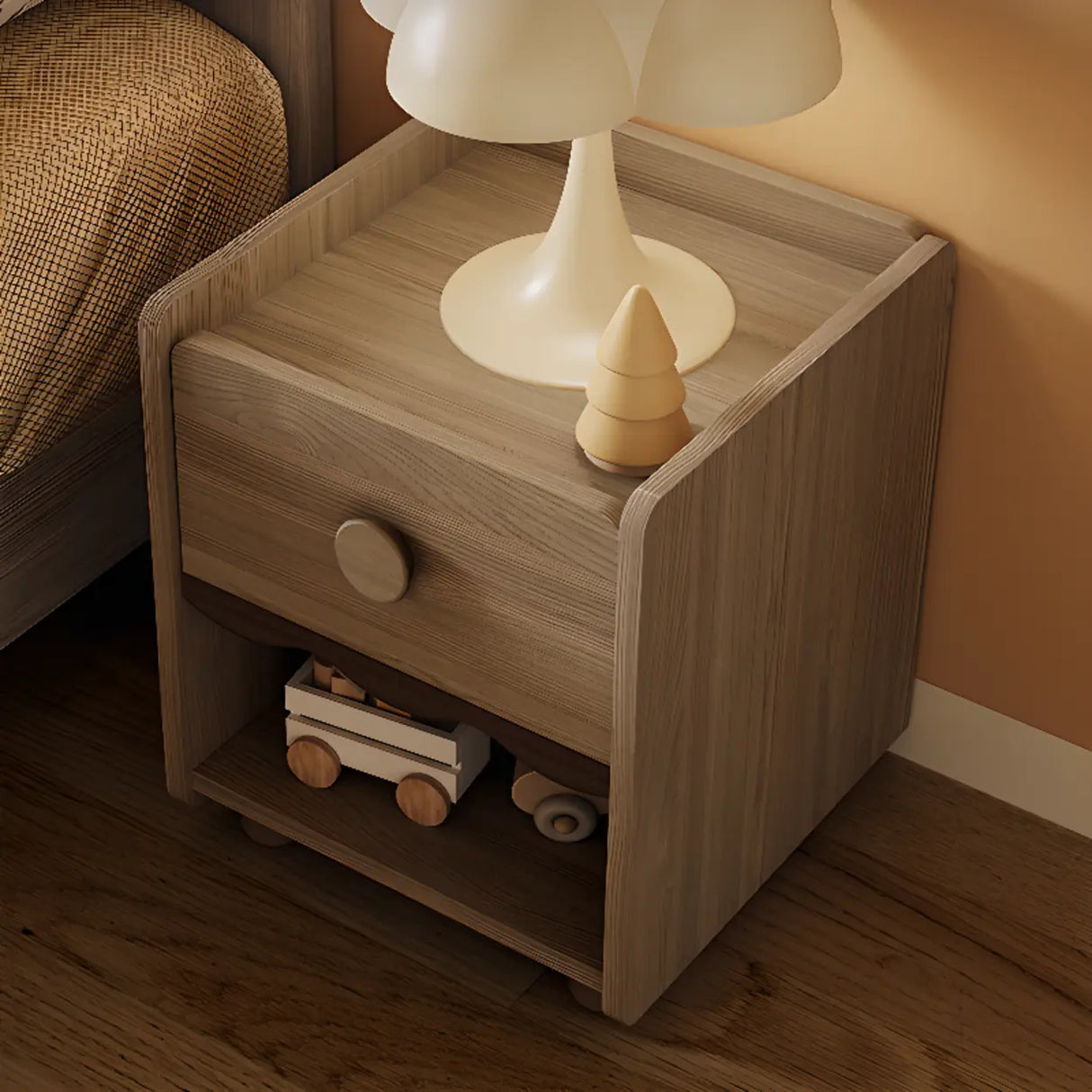 Brown Wooden Drawer Short Kids Nightstand with Legs Image - 3