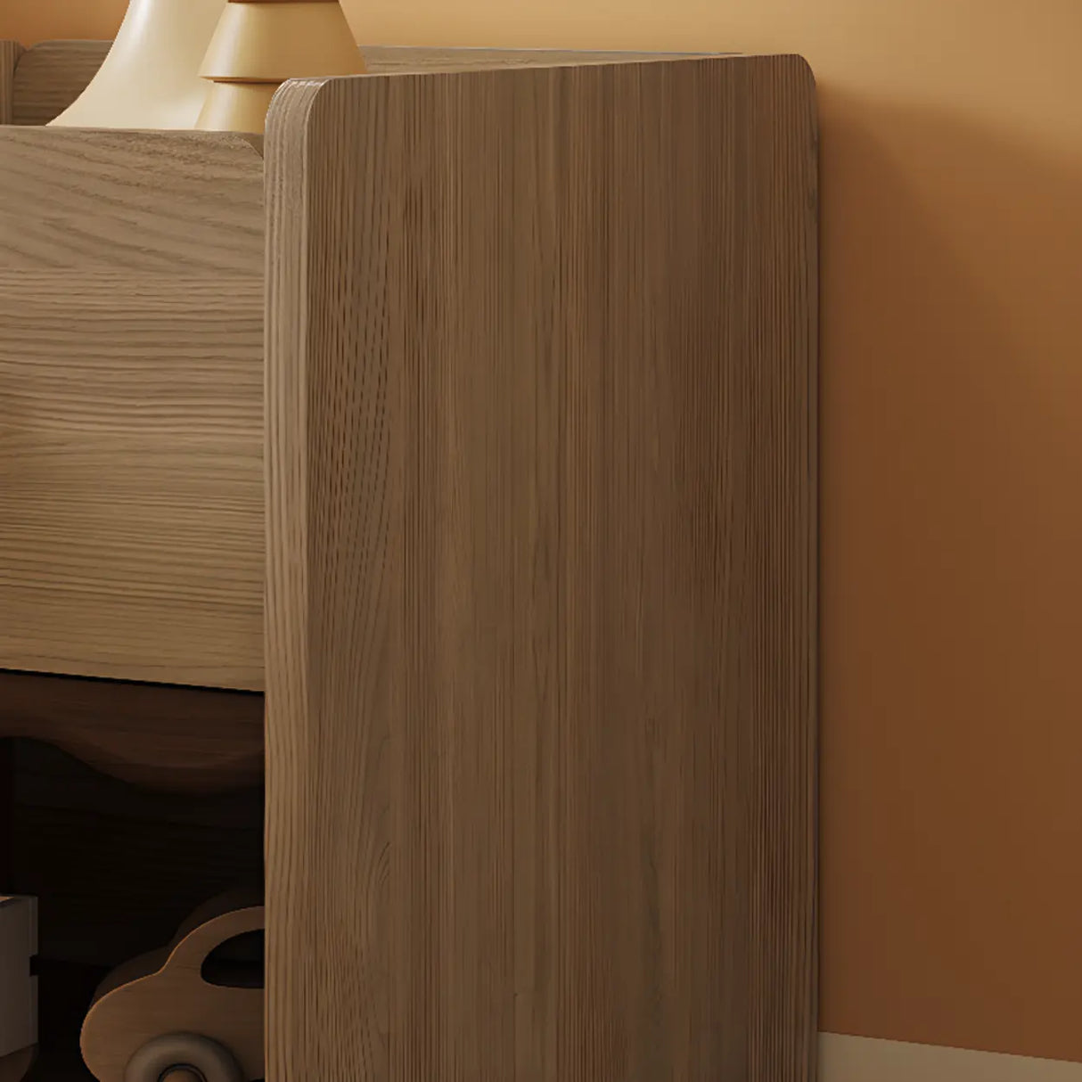 Brown Wooden Drawer Short Kids Nightstand with Legs Image - 5