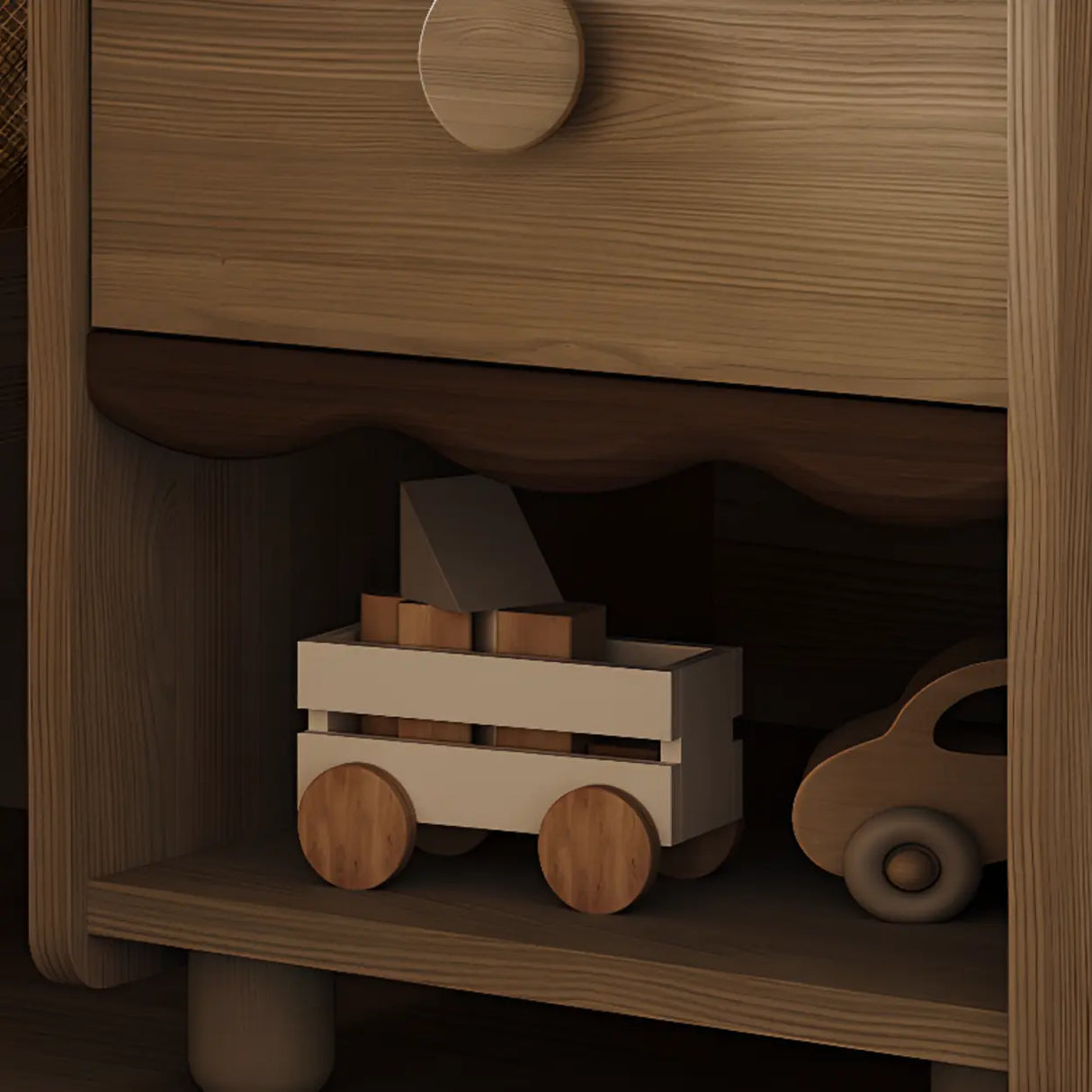 Brown Wooden Drawer Short Kids Nightstand with Legs Image - 6