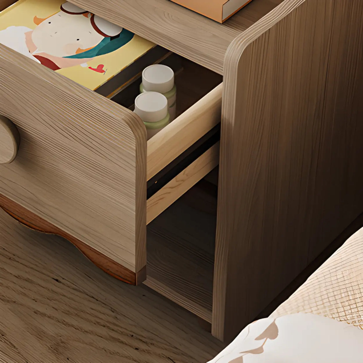 Brown Wooden Drawer Short Kids Nightstand with Legs Image - 8